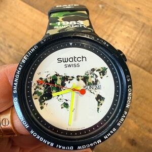 Swatch Camouflage World Time Smartwatch - Black and Green- needs new battery.